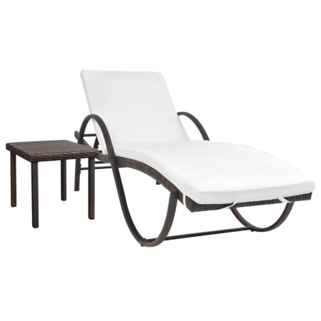 Garden lounger with cushion and brown synthetic rattan side table by vidaXL, Loungers - Ref: Foro24-42885, Price: 161,23 €, D...