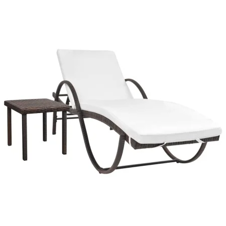 Garden lounger with cushion and brown synthetic rattan side table by vidaXL, Loungers - Ref: Foro24-42885, Price: 148,19 €, D...