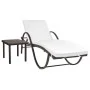 Garden lounger with cushion and brown synthetic rattan side table by vidaXL, Loungers - Ref: Foro24-42885, Price: 148,19 €, D...