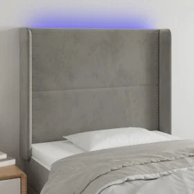 Light gray velvet headboard with LED 93x16x118/128 cm by , Headboards and footboards - Ref: Foro24-3123944, Price: 68,39 €, D...