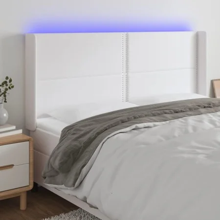 Headboard with LED white synthetic leather 183x16x118/128 cm by , Headboards and footboards - Ref: Foro24-3124011, Price: 151...