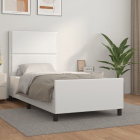 Estructura de cama con cabecero cuero sintético blanco 90x190cm