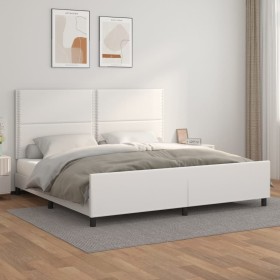 Bettgestell mit Kopfteil aus weißem Kunstleder, 200 x 200 cm von , Betten und Lattenroste - Ref: Foro24-3125531, Preis: 226,6...