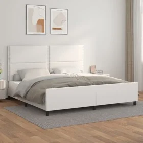 White synthetic leather headboard bed frame 200x200 cm by , Beds and slatted bases - Ref: Foro24-3125531, Price: 224,01 €, Di...