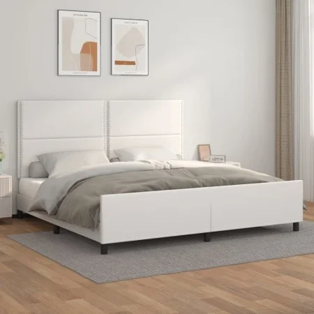 White synthetic leather headboard bed frame 200x200 cm by , Beds and slatted bases - Ref: Foro24-3125531, Price: 224,01 €, Di...