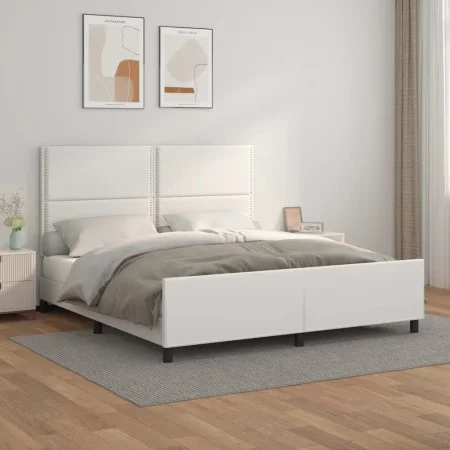 White synthetic leather headboard bed frame 180x200 cm by , Beds and slatted bases - Ref: Foro24-3125525, Price: 262,01 €, Di...