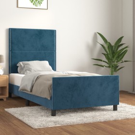 Estructura cama con cabecero terciopelo azul oscuro 100x200 cm