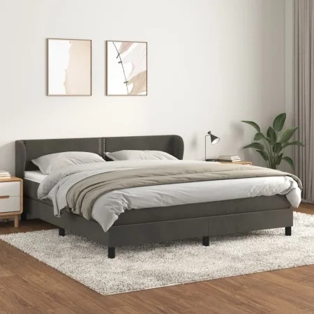 Box spring bed with dark gray velvet mattress 180x200 cm by , Beds and slatted bases - Ref: Foro24-3127446, Price: 499,00 €, ...