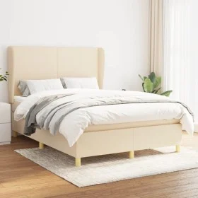 Box spring bed with cream fabric mattress 140x190 cm by , Beds and slatted bases - Ref: Foro24-3128362, Price: 500,69 €, Disc...