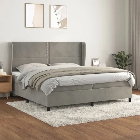 Box spring bed with light gray velvet mattress 200x200 cm by , Beds and slatted bases - Ref: Foro24-3129171, Price: 654,16 €,...