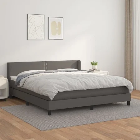 Box spring bed with gray synthetic leather mattress 160x200 cm by , Beds and slatted bases - Ref: Foro24-3130731, Price: 501,...