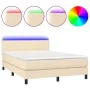 Box spring bed with mattress and LED cream fabric 140x190 cm by , Beds and slatted bases - Ref: Foro24-3132994, Price: 406,31...