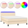 Boxspringbett mit Matratze und LED-Cremestoff 140x190 cm von , Betten und Lattenroste - Ref: Foro24-3132994, Preis: 412,90 €,...