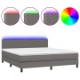 Box spring bed with mattress and LED gray synthetic leather 160x200 cm by , Beds and slatted bases - Ref: Foro24-3134175, Pri...
