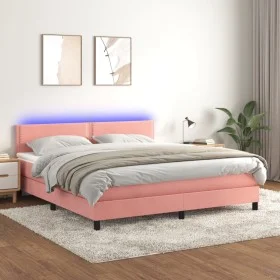 Box spring bed with mattress and LED pink velvet 180x200 cm by , Beds and slatted bases - Ref: Foro24-3134362, Price: 483,32 ...
