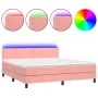Box spring bed with mattress and LED pink velvet 180x200 cm by , Beds and slatted bases - Ref: Foro24-3134362, Price: 483,32 ...