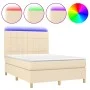 Box spring bed mattress and LED lights cream fabric 140x190 cm by , Beds and slatted bases - Ref: Foro24-3135434, Price: 477,...