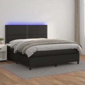 Box spring bed with mattress and LED black synthetic leather 180x200 cm by , Beds and slatted bases - Ref: Foro24-3135897, Pr...