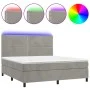 Box spring bed with mattress and LED light gray velvet 180x200 cm by , Beds and slatted bases - Ref: Foro24-3136077, Price: 5...