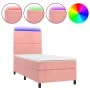 Box spring bed with mattress and LED pink velvet 90x190 cm by , Beds and slatted bases - Ref: Foro24-3136040, Price: 325,11 €...