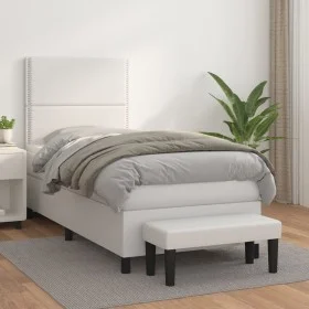 Box spring bed with white synthetic leather mattress 90x190 cm by , Beds and slatted bases - Ref: Foro24-3137576, Price: 384,...