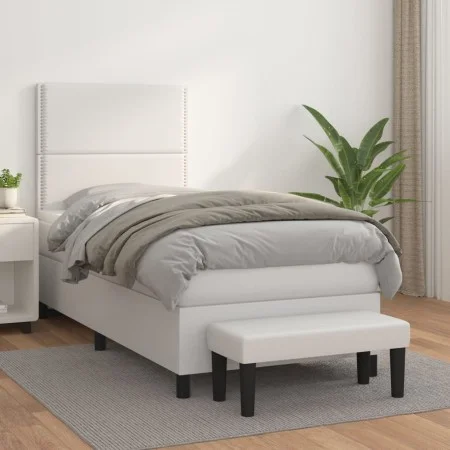 Box spring bed with white synthetic leather mattress 90x190 cm by , Beds and slatted bases - Ref: Foro24-3137576, Price: 384,...