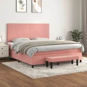 Box spring bed with pink velvet mattress 180x200 cm by , Beds and slatted bases - Ref: Foro24-3137742, Price: 599,36 €, Disco...