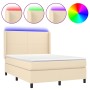 Box spring bed mattress and LED lights cream fabric 140x190 cm by , Beds and slatted bases - Ref: Foro24-3138154, Price: 502,...