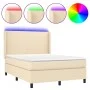 Cama box spring colchón y luces LED tela crema 140x190 cm de , Camas y somieres - Ref: Foro24-3138154, Precio: 491,25 €, Desc...