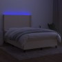Box spring bed mattress and LED lights cream fabric 140x190 cm by , Beds and slatted bases - Ref: Foro24-3138154, Price: 502,...