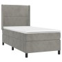 Cama box spring colchón y LED terciopelo gris claro 90x200 cm
