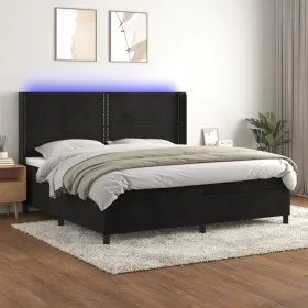 Box spring bed with mattress and LED black velvet 200x200 cm by , Beds and slatted bases - Ref: Foro24-3139525, Price: 623,63...