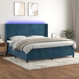 Box spring bed with mattress and LED dark blue velvet 200x200 cm by , Beds and slatted bases - Ref: Foro24-3139527, Price: 64...