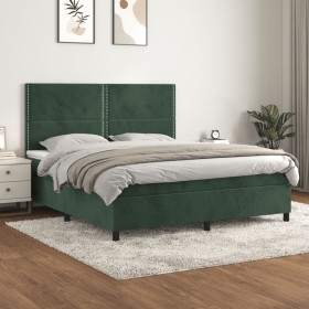 Cama box spring con colchón terciopelo verde oscuro 180x200 cm