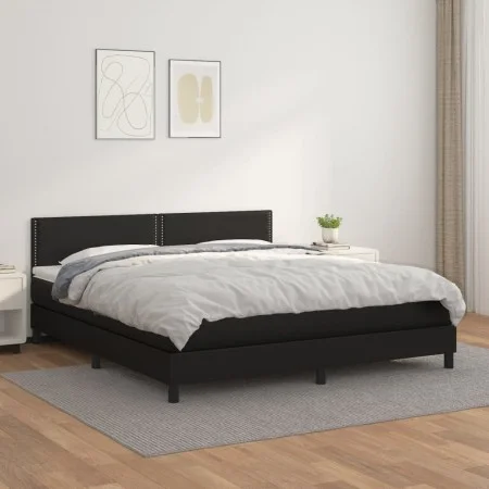 Box spring bed with black synthetic leather mattress 160x200 cm by , Beds and slatted bases - Ref: Foro24-3141071, Price: 483...