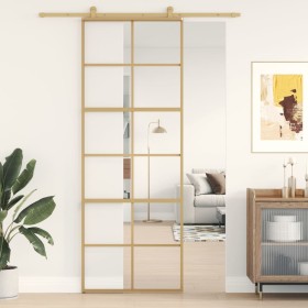 Sliding door made of transparent ESG glass and golden aluminum by , Doors for the home - Ref: Foro24-155166, Price: 121,71 €,...