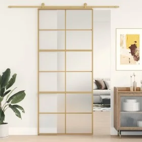 Sliding door, golden color, frosted ESG glass, aluminum, 90x205cm by , Doors for the home - Ref: Foro24-155170, Price: 184,20...