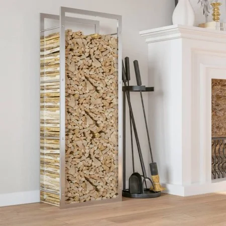 Stainless steel firewood rack 50x28x132 cm by , Firewood bags and holders - Ref: Foro24-357861, Price: 39,89 €, Discount: %
