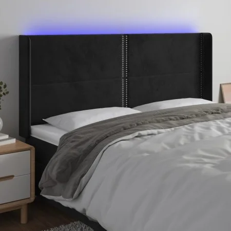 Black velvet headboard with LED 183x16x118/128 cm by , Headboards and footboards - Ref: Foro24-3123970, Price: 108,19 €, Disc...