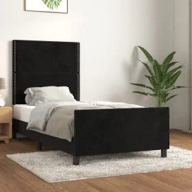 Bed frame with black velvet headboard 90x200 cm by , Beds and slatted bases - Ref: Foro24-3125674, Price: 152,41 €, Discount: %