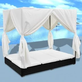Sonnenliege mit schwarzen Vorhängen aus synthetischem Rattan von vidaXL, Betten im Freien - Ref: Foro24-42948, Preis: 502,78 ...