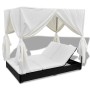 Tumbona con cortinas de ratán sintético negro de vidaXL, Camas para exteriores - Ref: Foro24-42948, Precio: 514,66 €, Descuen...