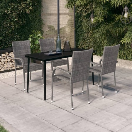 Juego de comedor para jardín 5 piezas con cojines gris y negro