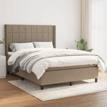 Box spring bed with taupe gray fabric mattress 140x190 cm by , Beds and slatted bases - Ref: Foro24-3131429, Price: 493,74 €,...
