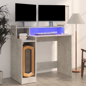 Concrete gray plywood LED desk 97x45x90 cm by , Desks - Ref: Foro24-805556, Price: 65,17 €, Discount: %