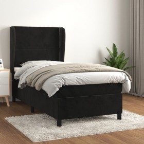 Cama box spring con colchón cuero sintético negro 90x190 cm