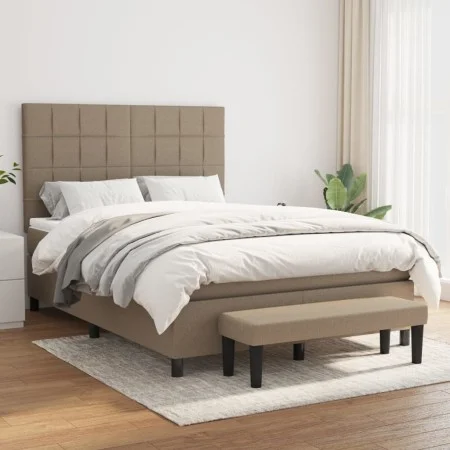 Box spring bed with taupe gray fabric mattress 140x190 cm by , Beds and slatted bases - Ref: Foro24-3136593, Price: 527,34 €,...
