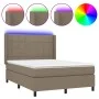 Box spring bed with mattress and LED lights taupe gray fabric 140x190 cm by , Beds and slatted bases - Ref: Foro24-3138313, P...