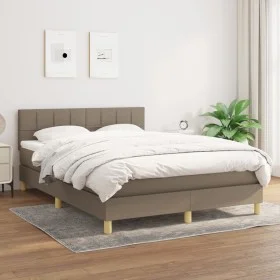 Box spring bed with taupe gray fabric mattress 140x190 cm by , Beds and slatted bases - Ref: Foro24-3140613, Price: 432,25 €,...