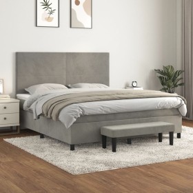 Cama box spring con colchón terciopelo gris claro 